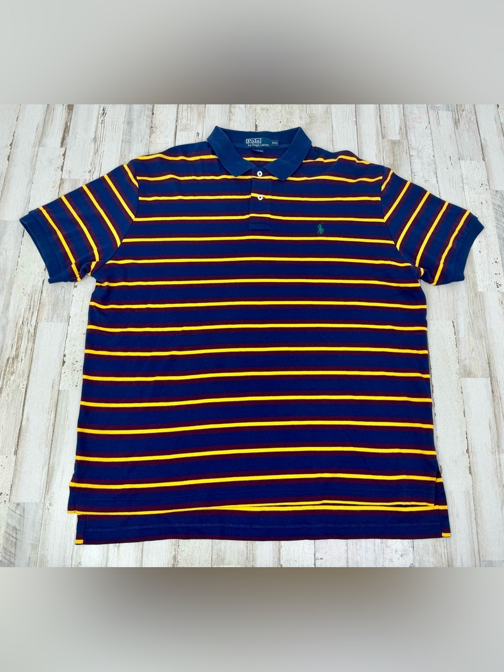 Vintage 90s Polo Ralph Lauren Shirt Mens XXL Blue Yellow Striped Green Pony